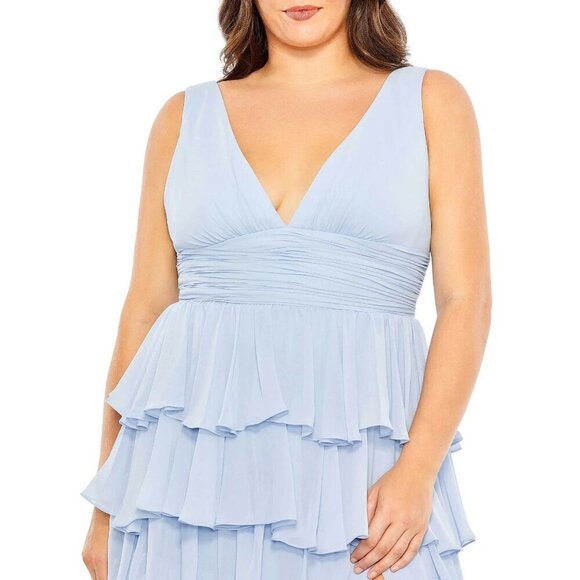 NWT Mac Duggal 68119 Blue Ruffle Tiered Sleeveless V-Neck Gown Size 20W - Picture 2 of 10